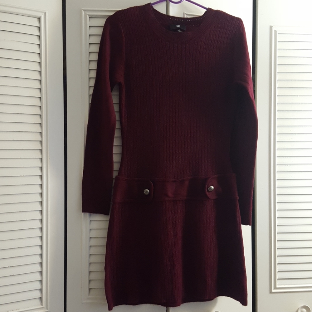 Junior's Burgundy Mock Cable Knit Sweater Dress